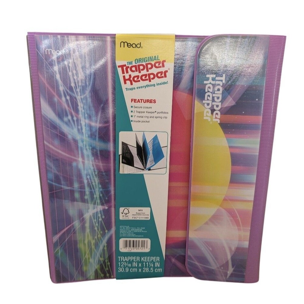Mead The Original Trapper Keeper Binder 1 Inch Metal Ring Retro Grid Abstract